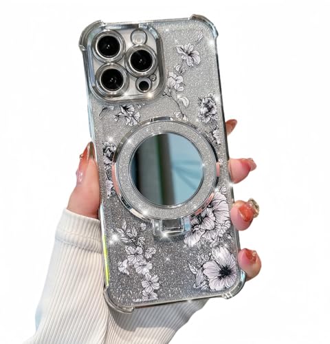 Pretaco Schutzhülle für iPhone 11 Pro Max mit Diamantspiegel-Ständer, verstärkter Conner Bumper, glitzerndes Blumendesign, luxuriöser glänzender galvanisierter Rand für Damen und Mädchen, silberfarben Pretaco Schutzhülle für iPhone 11 Pro Max mit Diamantspiegel-Ständer, verstärkter Conner Bumper, glitzerndes Blumendesign, luxuriöser glänzender galvanisierter Rand für Damen und Mädchen, silberfarben von Pretaco