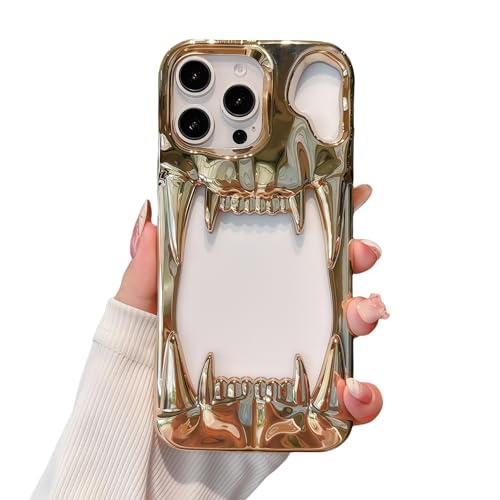 Pretaco Schutzhülle für iPhone 15 Plus, Gothic-Design, 3D-Horror-Teufel-Muster, luxuriöse Verchromung, Wärmeableitung, Thermo-Design, stoßfester Stoßfänger für Halloween, Gold Pretaco Schutzhülle für iPhone 15 Plus, Gothic-Design, 3D-Horror-Teufel-Muster, luxuriöse Verchromung, Wärmeableitung, Thermo-Design, stoßfester Stoßfänger für Halloween, Gold von Pretaco