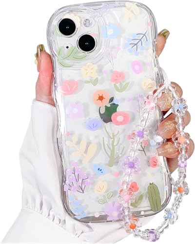 Pretaco Schutzhülle für iPhone 16 Pro, transparent, niedliches Blumenmuster, Wellenrand, für Mädchen und Frauen, Muster, stoßfest, schützend, buntes Blumenmuster Pretaco Schutzhülle für iPhone 16 Pro, transparent, niedliches Blumenmuster, Wellenrand, für Mädchen und Frauen, Muster, stoßfest, schützend, buntes Blumenmuster von Pretaco