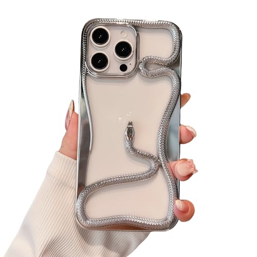 Pretaco Stilvolle 3D-Schutzhülle mit Schlangenmuster für iPhone 11 Pro Max, luxuriöse, verchromte Beschichtung, wärmeableitendes Thermo-Design, stoßfester Stoßschutz, Silber von Pretaco
