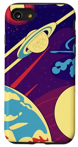 Hülle für iPhone SE (2020) / 7 / 8 Handyhülle Space Stars Violett Planet Galaxy 80's Funky Psychedelic von Pretty Case Cute Art Phone Protection