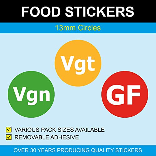 13mm - Essen Aufkleber/Etiketten - Vgt Vegetarisch/VGN Vegan/Gf Gluten Gratis, 500, Vgt - Vegetarisch von Price stickers