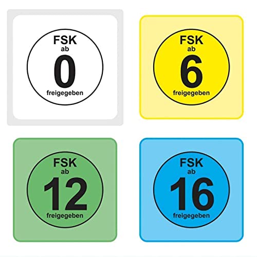 Deutsche FSK - Alter Bewertung - Klassifizierung Sticker/Etiketten - 38mm Quadrate - 0, Pack - 200 von Price stickers