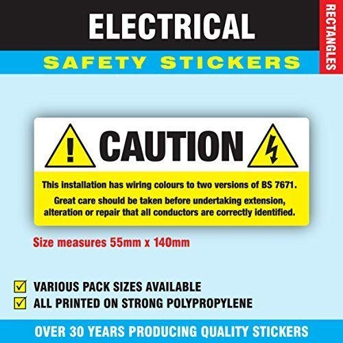 Packung zu 200 Stück - 55 X 140mm - Vorsicht - BS7671 Electrical Safety Aufkleber/Etikett Packung zu 200 Stück - 55 X 140mm - Vorsicht - BS7671 Electrical Safety Aufkleber/Etikett von Price stickers