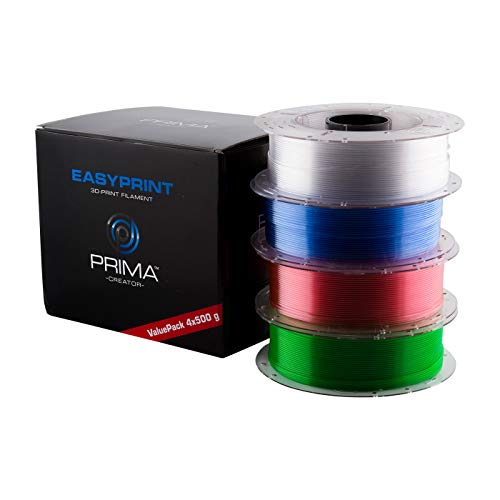 PrimaCreator EasyPrint 3D Drucker Filament - PETG - Value Pack - 1.75mm - 4x 500 g (Total 2 kg) - Clear, Rose, Light Blue, Green von PrimaCreator