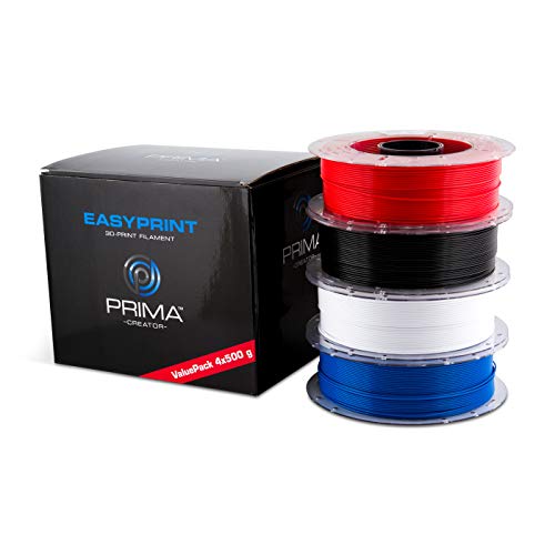 PrimaCreator EasyPrint PLA Value Pack Standard - 1.75mm - 4x 500 g (Total 2 kg) - Weiß, Schwarz, Rot, Blau von PrimaCreator