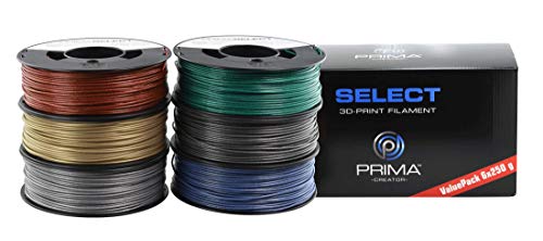PrimaSelect PLA – 1,75 mm – 6 x 250 g – Metallic-Pack (Rot, Grün, Blau, Silber, Gold, Grau) von PrimaCreator