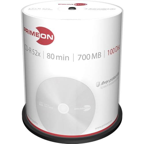 PRIMEON CD-R 80Min/700MB/52x Cakebox (100 Disc), silver-protect-disc Surface von Primeon