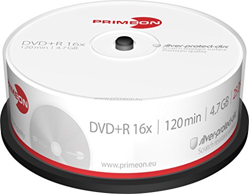 PRIMEON DVD+R 4.7GB/120Min/16x Cakebox, silver-protect-disc Surface (25 Disc) von Primeon