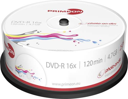 Primeon 2761205 DVD-R Rohling 4.7GB 25 St. Spindel Bedruckbar von Primeon