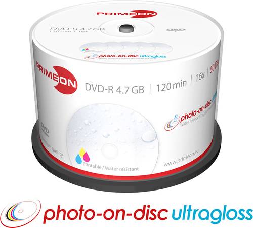 Primeon 2761207 DVD-R Rohling 4.7GB 50 St. Spindel Bedruckbar, Hochglanz Oberfläche, Wasserfest, Wi von Primeon