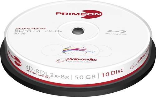 Primeon 2761312 Blu-ray BD-R DL Rohling 50GB 10 St. Spindel Bedruckbar von Primeon