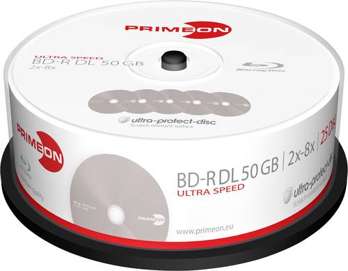 Primeon 2761318 Blu-ray BD-R DL Rohling 50GB 25 St. Spindel Antikratzbeschichtung von Primeon