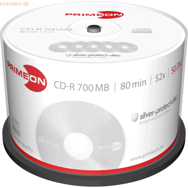 Primeon CD-R 2761102 52x 700MB 80 Minuten Spindel 50 Stück Primeon CD-R 2761102 52x 700MB 80 Minuten Spindel 50 Stück von Primeon