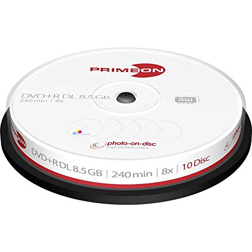 Primeon DVD+R DL 8.5GB/240Min/8x Cakebox, Photo-on-disc, Inkjet Full Size Printable Surface (10 Disc), 2761254 von Primeon