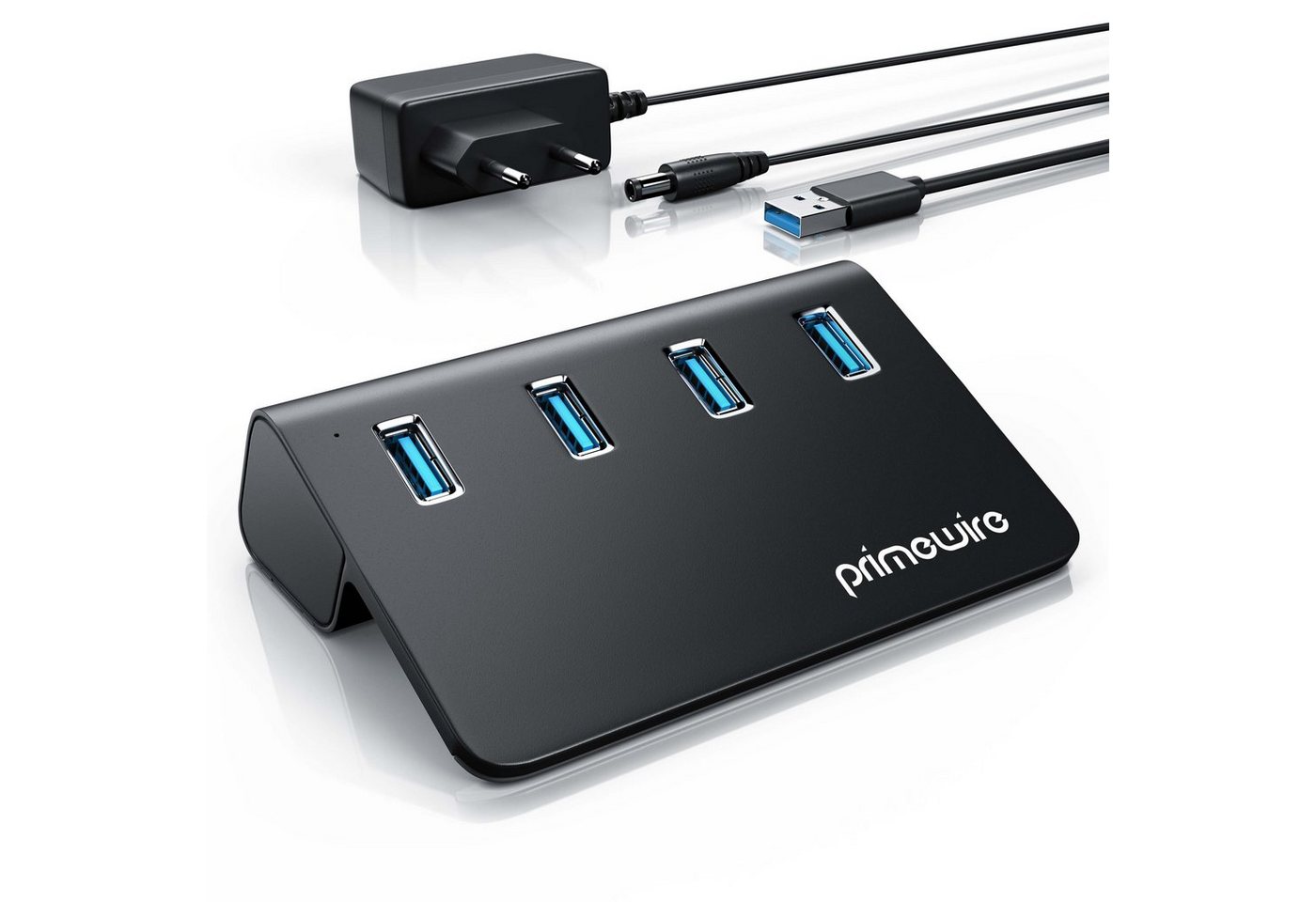 Primewire USB-Adapter, USB 3.2 Gen2 Hub, 4 Port Aktiver Verteiler mit Netzteil, 10 Gbit/s von Primewire