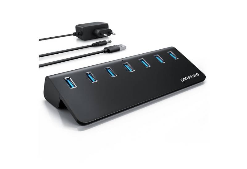 Primewire USB-Adapter, USB 3.2 Gen2 Hub, 7 Port Aktiver Verteiler mit Netzteil, 10 Gbit/s von Primewire