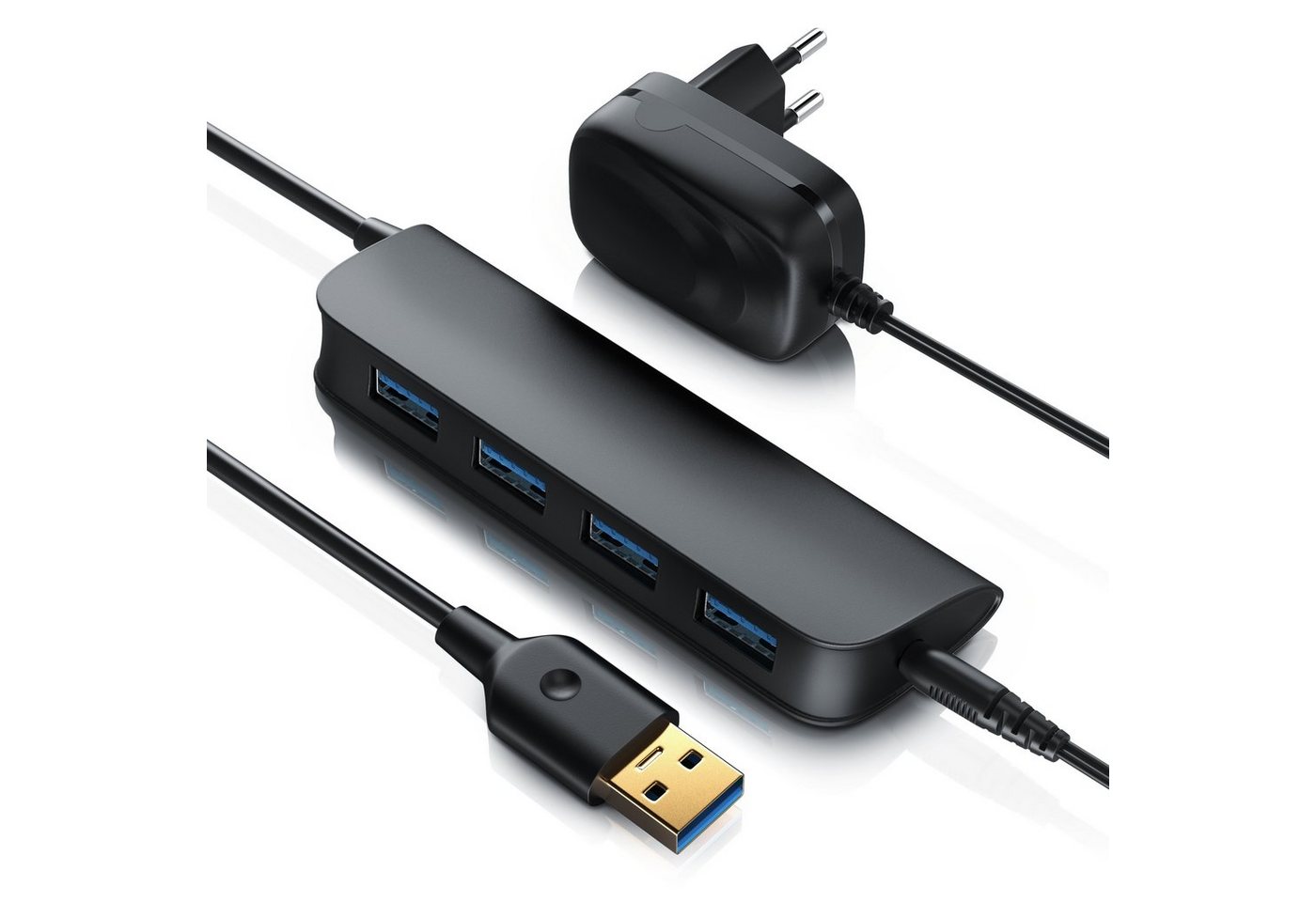Primewire USB-Adapter, aktiver 4Port USB 3.2 Gen1 Hub Verteiler mit Netzteil, transportabel von Primewire