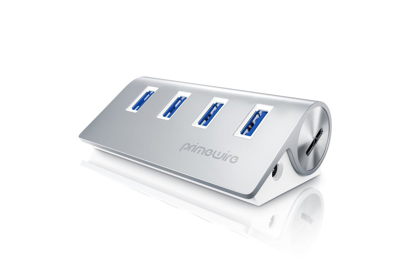 Primewire USB-Adapter 1× USB Typ A Stecker zu 4 x USB 3.2 Gen2 Buchse, 4 Port USB 3.2 Gen2 Hub Aktiv Verteiler mit Netzteil, Alugehäuse von Primewire