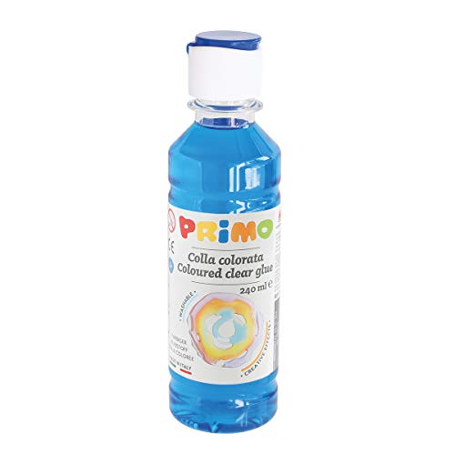 Morocolor PRIMO, Farbiger Kleber mit Wasser in Flasche 240ml, Blauer Kleber ohne Lösungsmittel und Gluten, Glänzend und farbig, Leicht abwaschbar, Geeignet für Papier und Karton von Primo