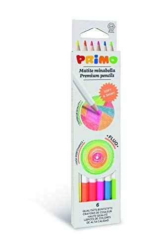 Primo Morocolor, Minabella Fluo, 6 sechseckige Buntstifte, Fluo lackierte Stifte mit fluoreszierenden und intensiven Farben, Dicke und widerstandsfähige Mine, Geeignet für Kinder und Künstler, Sicher von Primo