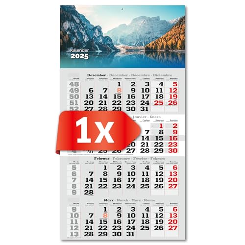 PRIMUS PRINT 4-Monats Einblockkalender 2025 - Wandkalender - Monatskalender mit Schieber - Blockkalender - inklusive Feiertagen - verschiedene Motive, verschiedene Sets - [ 1 x Pragser Wildsee ] von Primus-Print.de