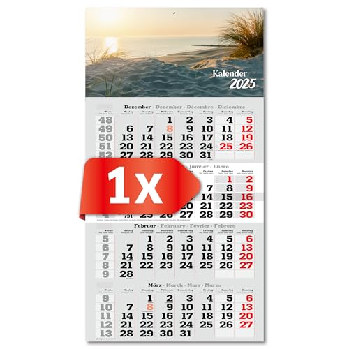 PRIMUS PRINT 4-Monats Einblockkalender 2025 - Wandkalender - Monatskalender mit Schieber - Blockkalender - inklusive Feiertagen - verschiedene Motive, verschiedene Sets - [ 1 x Strand ] von Primus-Print.de