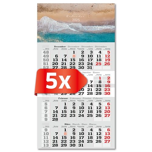 PRIMUS PRINT 4-Monats Einblockkalender 2025 - Wandkalender - Monatskalender mit Schieber - Blockkalender - inklusive Feiertagen - verschiedene Motive, verschiedene Sets - [ 5 x Meer ] von Primus-Print.de