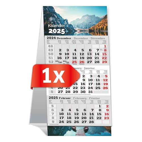 PRIMUS PRINT Tischaufstellkalender 2025 – 3-Monats-Tischkalender zum Aufstellen – Schreibtischkalender, Stehkalender – 95x194mm, 70g Naturpapier, Inklusive Datumsschieber, Verschiedene Ausführungen von Primus-Print.de