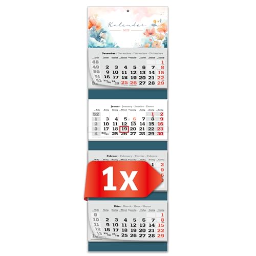 PRIMUS PRINT XXL Kalender 2025 - Mehrblock Wandkalender - 4-Monatskalender - Jahres Blockkalender - mit Datum Schieber - inklusive Feiertagen und Ferien - verschiedene Motive - [ 1x Blume ] von Primus-Print.de