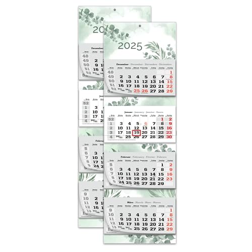 PRIMUS PRINT XXL Kalender 2025 - Mehrblock Wandkalender - 4-Monatskalender - Jahres Blockkalender - mit Datum Schieber - inklusive Feiertagen und Ferien - verschiedene Motive - [ 2x Eukalyptus ] von Primus-Print.de