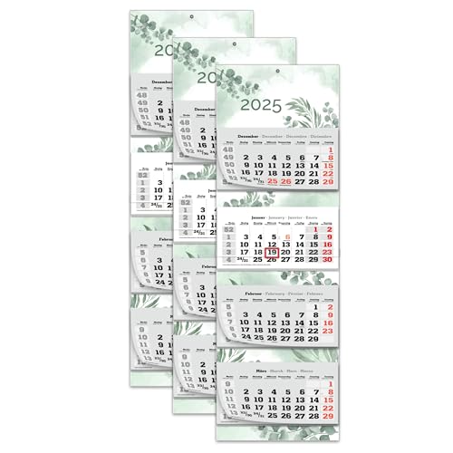 PRIMUS PRINT XXL Kalender 2025 - Mehrblock Wandkalender - 4-Monatskalender - Jahres Blockkalender - mit Datum Schieber - inklusive Feiertagen und Ferien - verschiedene Motive - [ 3x Eukalyptus ] von Primus-Print.de