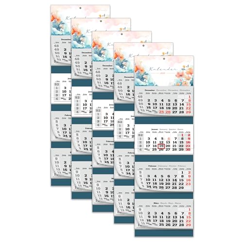 PRIMUS PRINT XXL Kalender 2025 - Mehrblock Wandkalender - 4-Monatskalender - Jahres Blockkalender - mit Datum Schieber - inklusive Feiertagen und Ferien - verschiedene Motive - [ 5x Blume ] von Primus-Print.de
