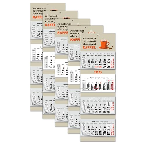 PRIMUS PRINT XXL Kalender 2025 - Mehrblock Wandkalender - 4-Monatskalender - Jahres Blockkalender - mit Datum Schieber - inklusive Feiertagen und Ferien - verschiedene Motive - [ 5x Kaffee ] von Primus-Print.de
