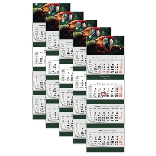 PRIMUS PRINT XXL Kalender 2025 - Mehrblock Wandkalender - 4-Monatskalender - Jahres Blockkalender - mit Datum Schieber - inklusive Feiertagen und Ferien - verschiedene Motive - [ 5x Papagei ] von Primus-Print.de