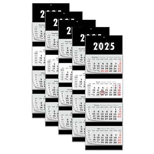 PRIMUS PRINT XXL Kalender 2025 - Mehrblock Wandkalender - 4-Monatskalender - Jahres Blockkalender - mit Datum Schieber - inklusive Feiertagen und Ferien - verschiedene Motive - [ 5x Schwarz ] von Primus-Print.de
