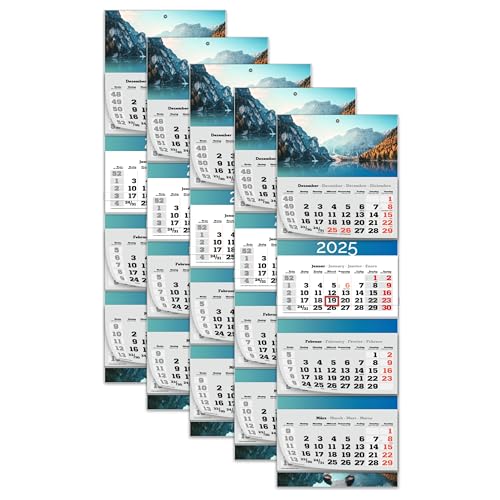 PRIMUS PRINT XXL Kalender 2025 - Mehrblock Wandkalender - 4-Monatskalender - Jahres Blockkalender - mit Datum Schieber - inklusive Feiertagen und Ferien - verschiedene Motive - [ 5x Wildsee ] von Primus-Print.de