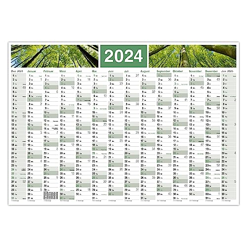 Primus Print - 2024 - XXL-Wandkalender faltbar/gerollt - Format A1-594x841mm - inklusive Feiertage - Jahresplaner - Terminplaner (Grün Wald - gerollt 2024) von Primus-Print.de