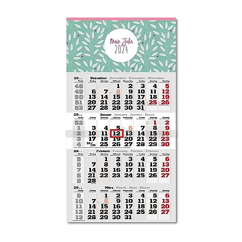 Primus Print 4-Monats Einblockkalender 2024 - Wandkalender - Monatskalender - Blockkalender - inklusive Feiertagen - verschiedene Motive (Blätter) von Primus-Print.de