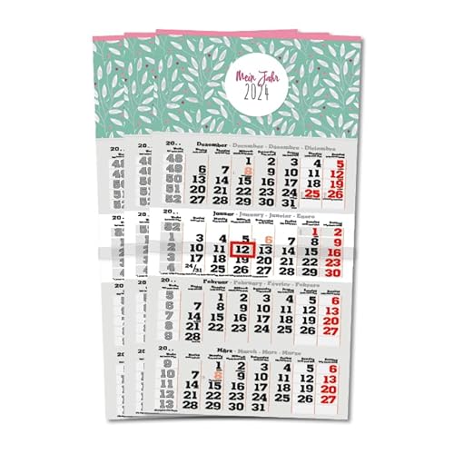 Primus Print 4-Monats Einblockkalender 2024 - Wandkalender - Monatskalender - Blockkalender - inklusive Feiertagen - verschiedene Motive (Blätter - 3er Set) von Primus-Print.de