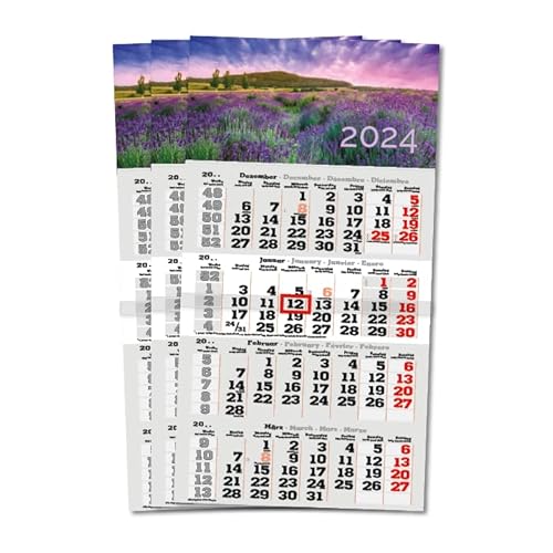Primus Print 4-Monats Einblockkalender 2024 - Wandkalender - Monatskalender - Blockkalender - inklusive Feiertagen - verschiedene Motive (Lavendel - 3er Set) von Primus-Print.de