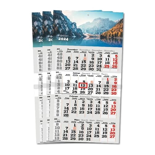 Primus Print 4-Monats Einblockkalender 2024 - Wandkalender - Monatskalender - Blockkalender - inklusive Feiertagen - verschiedene Motive (Pragser Wildsee - 3er Set) von Primus-Print.de