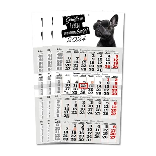 Primus Print 4-Monats Einblockkalender 2024 - Wandkalender - Monatskalender - Blockkalender - inklusive Feiertagen - verschiedene Motive (französische Bulldogge - 3er Set) von Primus-Print.de
