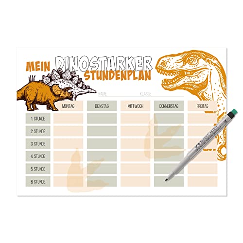 Primus Print - Dinosaurier Stundenplan - abwischbar & magnetisch inkl. Stift - DIN A4 - Perfekt für den Kühlschrank - Kinder Wochenplaner von Primus-Print.de