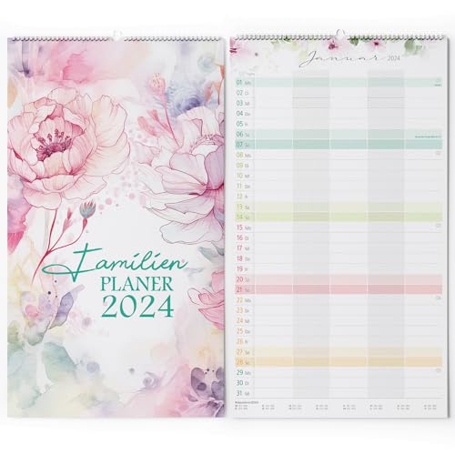 Primus Print Familienplaner 2024 - Wandkalender - Monatskalender - Familienkalender - inklusive Feiertagen und Ferien - verschiedene Motive (Blumen) von Primus-Print.de