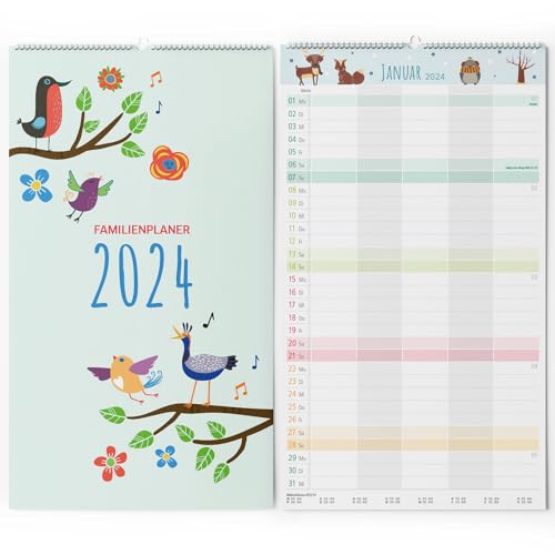 Primus Print Familienplaner 2024 - Wandkalender - Monatskalender - Familienkalender - inklusive Feiertagen und Ferien - verschiedene Motive (Tiere) von Primus-Print.de