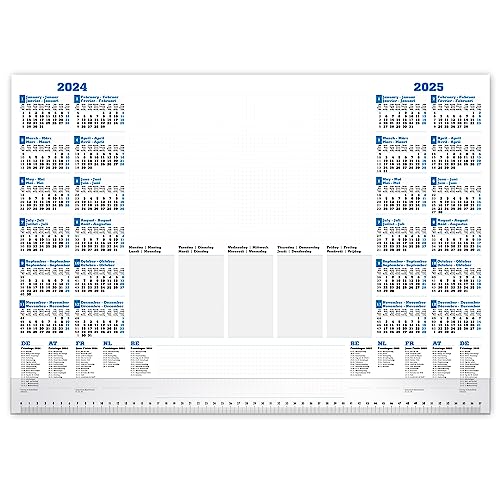 PRIMUS PRINT Schreibtischunterlage Jahreskalender, Papier DIN A2-2024 & 2025-80g Dickes Naturpapier - Stabiler Papprücken - 25 Blatt - mit Schutzleiste - Büro und Homeoffice [Kalender mit Fußleiste] von Primus-Print.de