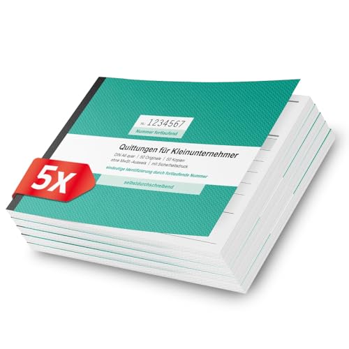 Primus Print Quittungsblock 5x DIN A6 quer & gelocht, 2x50 Blatt mit Durchschlag - ohne Mwst, durchschreibend & fortlaufend nummeriert - Quittungsblock Kleinunternehmer - Rechnungsblock - Quittung von Primus-Print.de