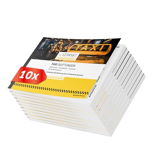 Primus Print TAXI Quittungsblock 10x DIN A6 quer & gelocht, 2x50 Blatt mit Durchschlag, selbstdurchschreibend, mit Perforation und Nummerierung - Quittung - Rechnungsblock - Taxi-Fahrpreisquittung von Primus-Print.de