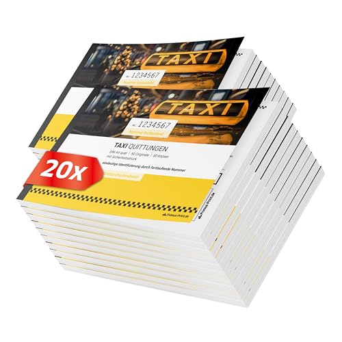 Primus Print TAXI Quittungsblock 20x DIN A6 quer & gelocht, 2x50 Blatt mit Durchschlag, selbstdurchschreibend, mit Perforation und Nummerierung - Quittung - Rechnungsblock - Taxi-Fahrpreisquittung von Primus-Print.de